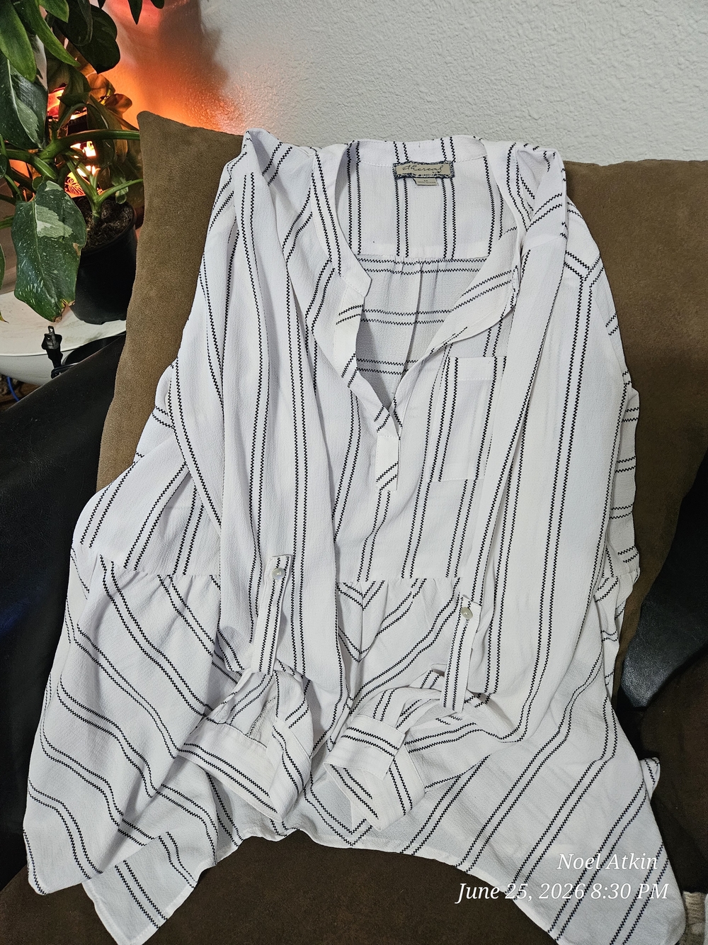 Vintage!Striped Lightweight Button-Front Shirt Jacket - White with Black Stripes